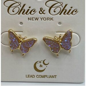 NWT Chic n Chic electric lilac druzy butterfly post style earrings